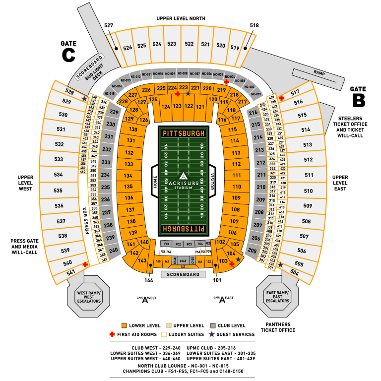 Maps and Seating Charts Acrisure Stadium in Pittsburgh, PA