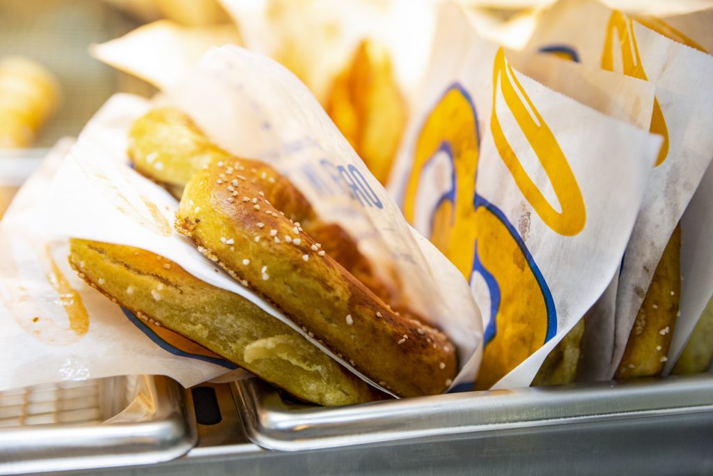 Hot and fresh Auntie Anne's Pretzels ready for purchase at Acrisure Stadium.
