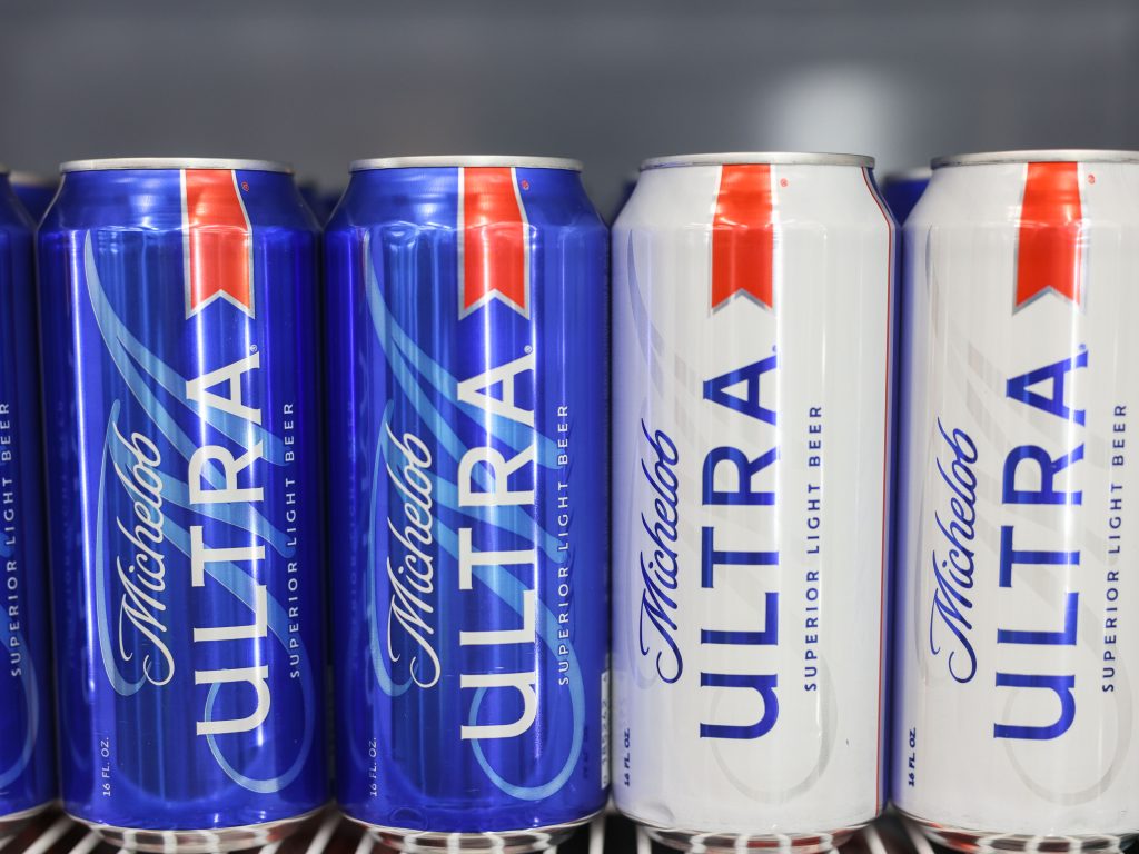 Ice cold Michelob Ultra beers in cans.