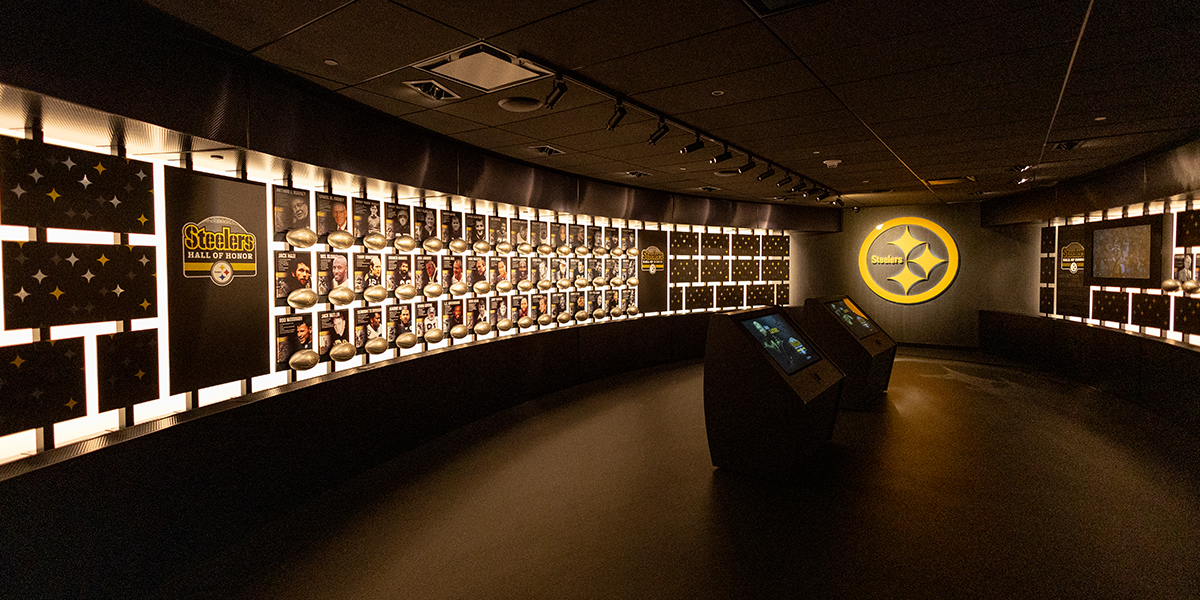 Members of the Steelers Hall of Honor displayed in the New Steelers Hall of Honor Museum