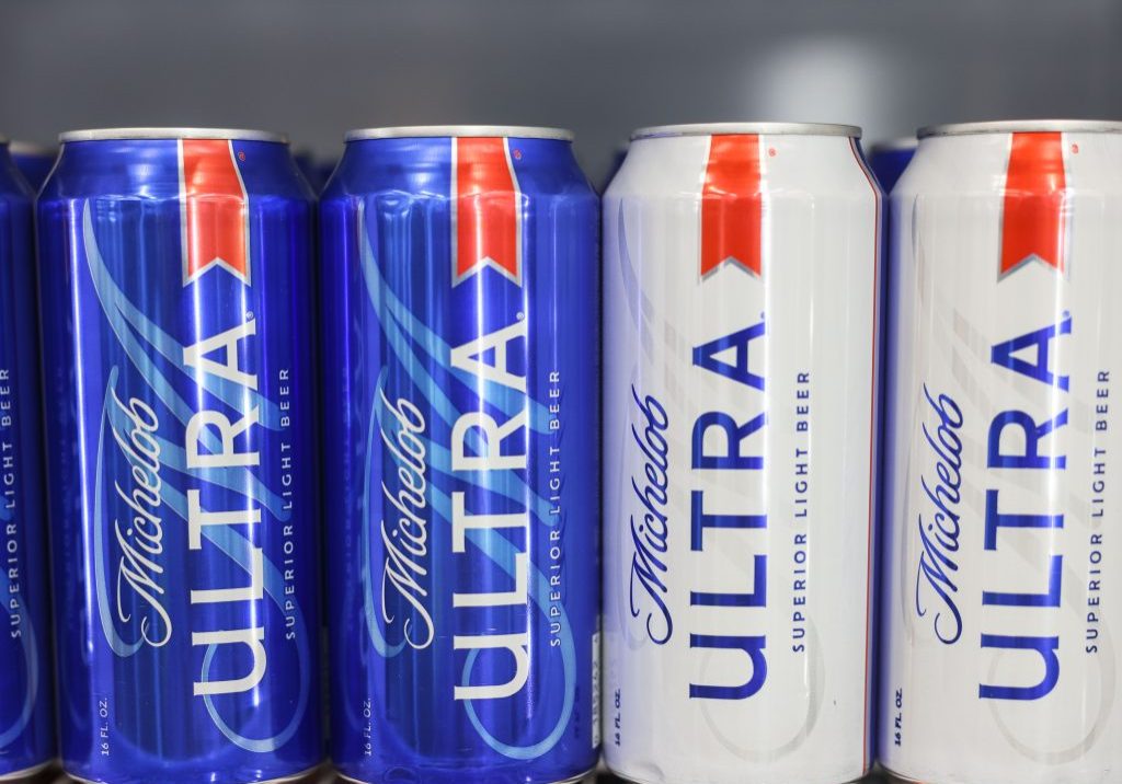 Ice cold Michelob Ultra beers in cans.