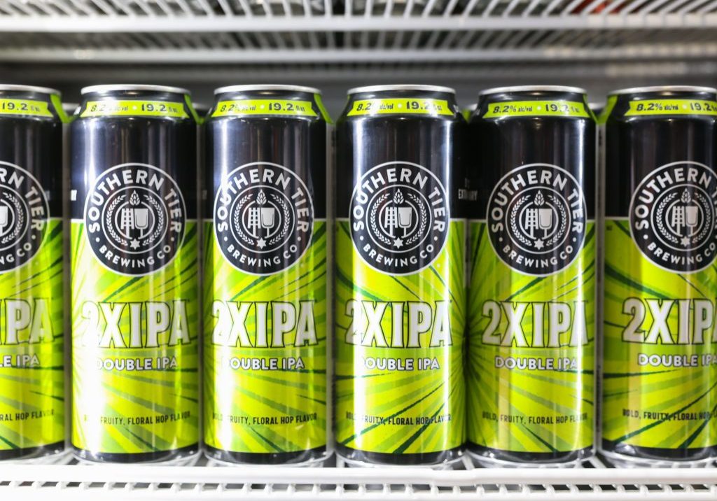 An line of Southern Tier 2XIPA beers in cans at Acrisure Stadium