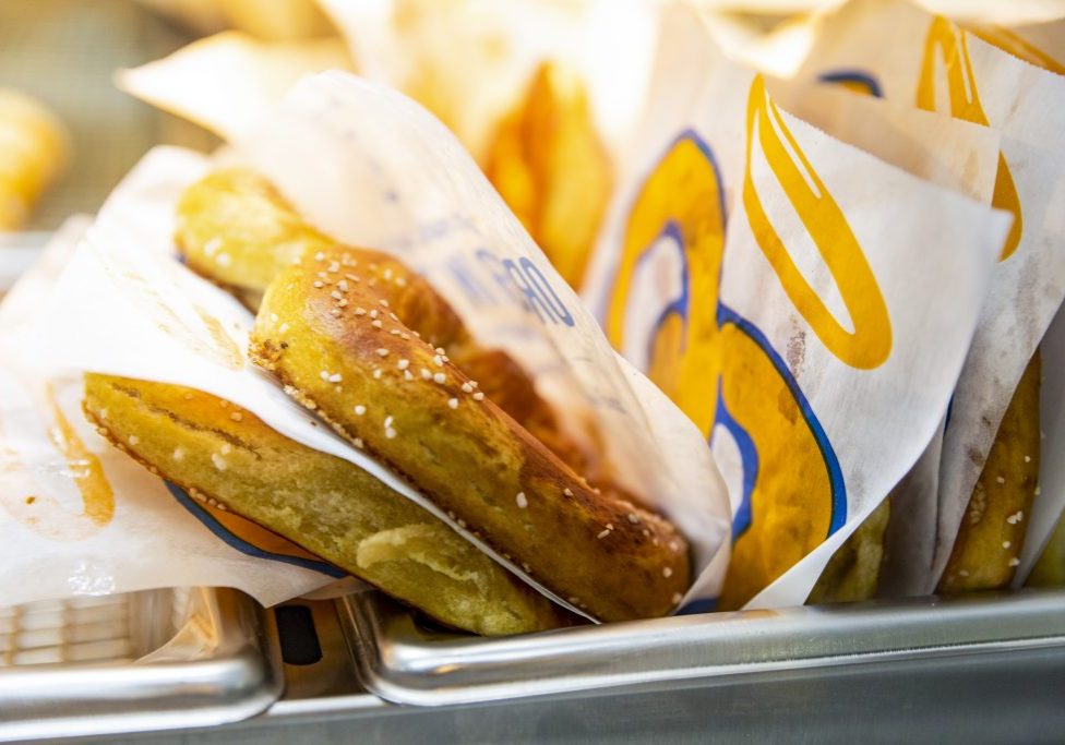 Hot and fresh Auntie Anne's Pretzels ready for purchase at Acrisure Stadium.